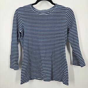 J McLAUGHLIN Womens Blue Striped Cotton Casual Blouse XS 3/4 Sleeve Coastal